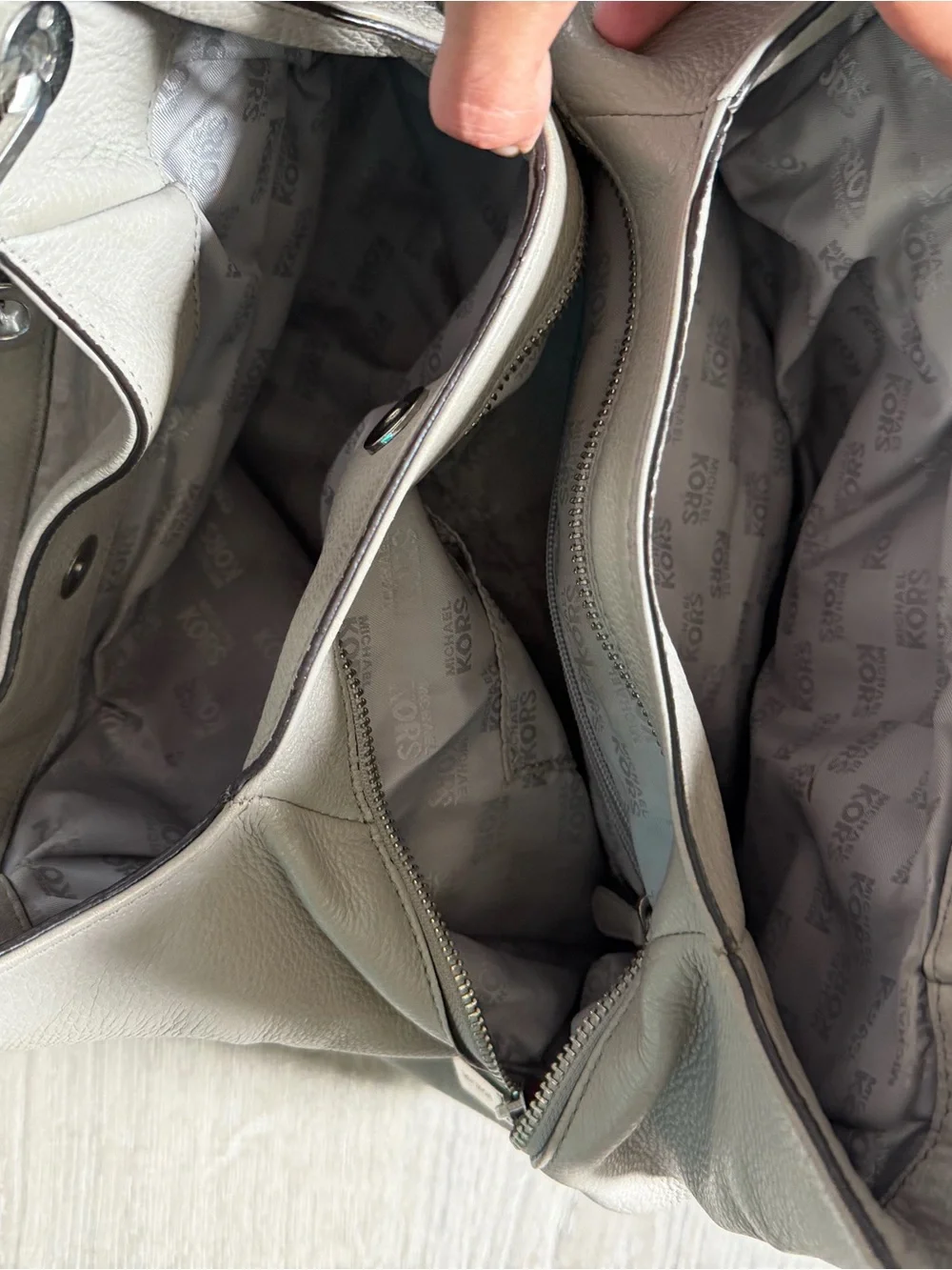 Michael Kors Taupe Gray Pebbled Leather Shoulder Hobo Bag